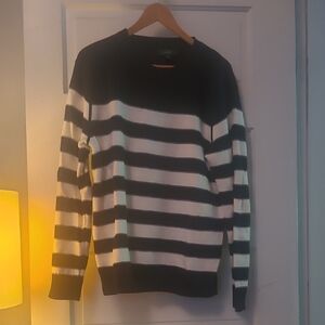 J. Crew Blue and White Crewneck Striped Sweater